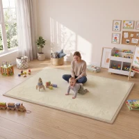 Qaba 1.2" Thick Baby Play Mat, 110" x 79" Playpen Mat, Non-Slip, Water-Resistant, Soft Flannel for Crawling, Cream White(m-10)