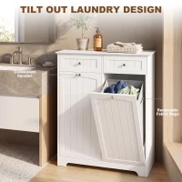 HOMCOM Laundry Cabinet with 2 Removable Laundry Bags, Tilt-Out Laundry Hamper with 2 Drawers, White(m-5)