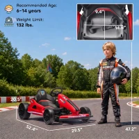 Qaba 24V Electric Drift Go Kart for Kids with Dual Motors, Soft Start, PU Wheels, 7.5MPH High Speed, for Ages 6-14, Red(m-3)