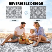 Outsunny Portable Outdoor Rug with Carry Bag, 9' x 12' Reversible Mat, Waterproof Plastic Straw RV Rug for Backyard, Deck, Picnic, Beach, Camping, Grey & White(m-8)