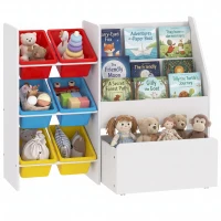 Qaba Kids Bookshelf and Toy Storage, 3-Tier Bookcase with 6 Removable Bins and Box for Toddler Nursery Playroom, Multi(m-13)