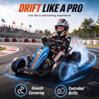Qaba 24V Electric Drift Go Kart for Kids with Dual Motors, Soft Start, PU Wheels, 7.5MPH High Speed, for Ages 6+, Blue(m-4)