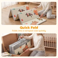 Qaba Foldable & Reversible Baby Play Mat, 79" x 71"Thick Play Mat for Floor, Waterproof Non-Slip, Giraffe & Woodland Animals(m-6)