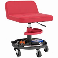 HOMCOM Rolling Creeper Garage Stool, 300 LBS Capacity Mechanic Stool with 360° Wheels, Tool Tray, Adjustable Height, Red(m-11)