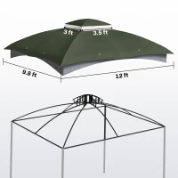 Outsunny 10' x 12' 2-Tier Gazebo Cover, Patio Gazebo Canopy Replacement with Drainage Holes for 84C-210 Series, Green(m-3)