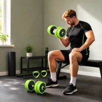 Soozier 44lbs 4-in-1 Adjustable Weight Dumbbell Set, Barbell, Kettlebell, Push Up Stand, Green(m-8)