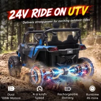 Qaba 24V 2 Seater Ride On Truck Car for Big Kids with Remote Control, Dual Motors, 4-Wheel Suspension for Ages 3-8, Blue(m-4)