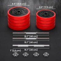 Soozier 44lbs 2-In-1 Dumbbell & Barbell Adjustable Set Strength Muscle Exercise Fitness Plate Bar Clamp Rod Home Gym Sports Area(m-3)