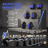 Soozier 6-in-1 Adjustable Dumbbell Set, Used as Kettlebell, Barbell, Dumbbell, Push-Up Stand, 55lbs Free Weights Set, Blue(m-5)