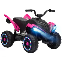 Qaba 12V Kids ATV with Dual Motors, Rear Suspension, 2.2 MPH Max, Light-Up Wheels, Music, Horn, Headlights for 3-6 Years, Red(m-13)