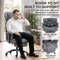 HOMCOM 495LBS Heavy Duty Office Chair with Footrest, Lumbar Support, Spring Cushion, Height Adjustable, Grey(m-4)