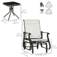 Outsunny 3PCs Gliding Rocking Chair & Bistro Tea Table Set, Cream White(m-4)