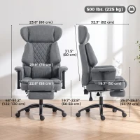 HOMCOM 495LBS Heavy Duty Office Chair with Footrest, Lumbar Support, Spring Cushion, Height Adjustable, Grey(m-3)