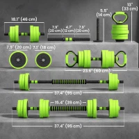 Soozier 44lbs 4-in-1 Adjustable Weight Dumbbell Set, Barbell, Kettlebell, Push Up Stand, Green(m-3)