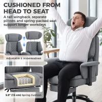 HOMCOM 495LBS Heavy Duty Office Chair with Footrest, Lumbar Support, Spring Cushion, Height Adjustable, Grey(m-5)