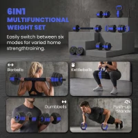 Soozier 6-in-1 Adjustable Dumbbell Set, Used as Kettlebell, Barbell, Dumbbell, Push-Up Stand, 55lbs Free Weights Set, Blue(m-4)