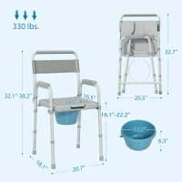 HOMCOM Bedside Commode Chair for Seniors, Adults, Handicap, Raised Toilet Seat with Arm, Adjustable Height, 331 lbs, Gray(m-3)