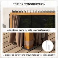 Outsunny 10' x 13' Outdoor Retractable Pergola w/ Sun Shade Louvered Top, Pergola w/ Canopy, Curtains, Netting, Natural Wood(m-7)