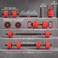 Soozier 44lbs 4-in-1 Adjustable Weight Dumbbell Set, Barbell, Kettlebell, Push Up Stand, Red(m-3)