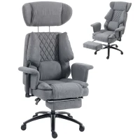 HOMCOM 495LBS Heavy Duty Office Chair with Footrest, Lumbar Support, Spring Cushion, Height Adjustable, Grey(m-13)