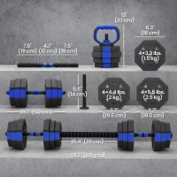 Soozier 6-in-1 Adjustable Dumbbell Set, Used as Kettlebell, Barbell, Dumbbell, Push-Up Stand, 55lbs Free Weights Set, Blue(m-3)