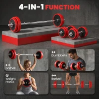 Soozier 44lbs 2-In-1 Dumbbell & Barbell Adjustable Set Strength Muscle Exercise Fitness Plate Bar Clamp Rod Home Gym Sports Area(m-4)