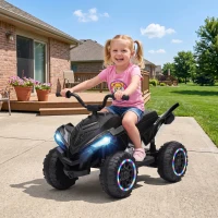 Qaba 12V Kids ATV with Dual Motors, Rear Suspension, 2.2 MPH Max, Light-Up Wheels, Music, Horn, Headlights for 3-6, Black(m-1)