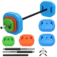 Soozier 66lbs Adjustable Barbell Weight Set, Barbell Bar with Weight Plates, Non-slip Handle, Multicolour(m-13)