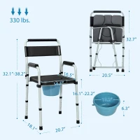 HOMCOM Bedside Commode Chair for Seniors, Adults, Handicap, Raised Toilet Seat with Arm, Adjustable Height, 331 lbs, Black(m-3)