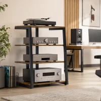 HOMCOM TV Stand Cabinet for 28" TVs with Adjustable Shelves and Extension Lead Holder for Living Room, Rustic Brown(m-2)