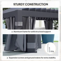 Outsunny 10' x 13' Outdoor Retractable Pergola w/ Sun Shade Louvered Top, Pergola w/ Canopy, Curtains, Netting, Dark Gray(m-7)