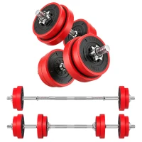 Soozier 44lbs 2-In-1 Dumbbell & Barbell Adjustable Set Strength Muscle Exercise Fitness Plate Bar Clamp Rod Home Gym Sports Area(m-11)