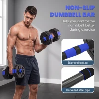Soozier 6-in-1 Adjustable Dumbbell Set, Used as Kettlebell, Barbell, Dumbbell, Push-Up Stand, 55lbs Free Weights Set, Blue(m-7)