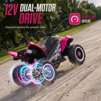 Qaba 12V Kids ATV with Dual Motors, Rear Suspension, 2.2 MPH Max, Light-Up Wheels, Music, Horn, Headlights for 3-6 Years, Red(m-4)