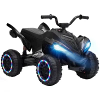 Qaba 12V Kids ATV with Dual Motors, Rear Suspension, 2.2 MPH Max, Light-Up Wheels, Music, Horn, Headlights for 3-6, Black(m-13)