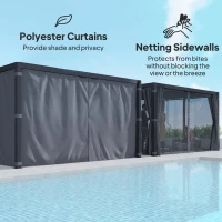 Outsunny 10' x 13' Outdoor Retractable Pergola w/ Sun Shade Louvered Top, Pergola w/ Canopy, Curtains, Netting, Dark Gray(m-6)