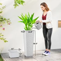 Outsunny 32 Inch Tall Planters for Outdoor Plants, Set of 2 Plastic Flower Pots with Drainage Holes, White(m-3)
