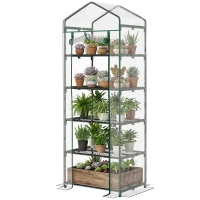 Outsunny 5 Tier Mini Greenhouse, Portable Outdoor Flower Stand with Shelf Clips, Indoor Greenhouse with Steel Frame, Transparent, 27.25" x 19.25" x 76", Clear(m-11)