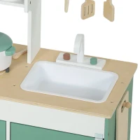 Qaba Wooden Play Kitchen Set with Microwave, Coffee Machine, Ice Maker & 19PCs Accessories, Gift for Ages 3-6 Years, Green(m-10)