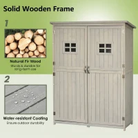 Outsunny 4x1.5ft Wooden Garden Sheds, Outdoor Storage with Windows and Double Door for Gardeners, Grey(m-7)