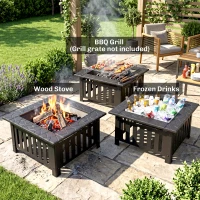Outsunny 26" Outdoor Fire Pit with Fire Poker, Steel Square Wood Burning Firepit with Mesh Lid, Firepits, Black(m-4)