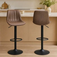 HOMCOM Adjustable Bar Stools Set of 2, Leathaire Swivel Barstools with Back and Footrest, Upholstered Bar Chairs for Kitchen, Dining Room, Home Pub, Brown(m-1)