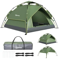 Outsunny Camping Tent, 2-3 Man Family Tent, 1000mm Waterproof, with Sewn-in Groundsheet and Carry Bag,  for Fishing, Dark Green(m-13)