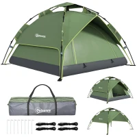Outsunny Camping Tent, 2-3 Man Family Tent, 1000mm Waterproof, with Sewn-in Groundsheet and Carry Bag,  for Fishing, Dark Green(m-2)