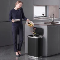 HOMCOM Automatic Trash Can, 13.2Gal / 50L Touchless Garbage Can with Soft-Close Lid, Stay Open, Stainless Steel, Black(m-8)