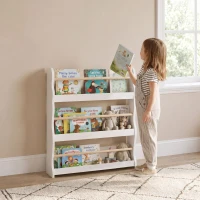Qaba 3-Tier Kids Bookshelf Wall Mounted, Floating Children's Bookcase for Playroom, Living Room, for 3-8 Years, White(m-8)