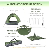 Outsunny Camping Tent, 2-3 Man Family Tent, 1000mm Waterproof, with Sewn-in Groundsheet and Carry Bag,  for Fishing, Dark Green(m-6)