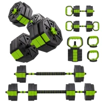 Soozier 6-in-1 Adjustable Dumbbell Set, Used as Kettlebell, Barbell, Dumbbell, Push-Up Stand, 55lbs Free Weights Set, Green(m-2)