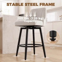 HOMCOM Bar Stools Modern Swivel Counter Height Stools Backrest Set of 2 Cream White(m-7)