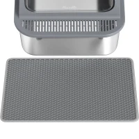 PawHut Stainless Steel Cat Litter Box with 95° Flip Lid, XXL Enclosed Metal Litter Box w/ Mat, Scoop, for Big Cats, 28"x20"x18"(m-10)